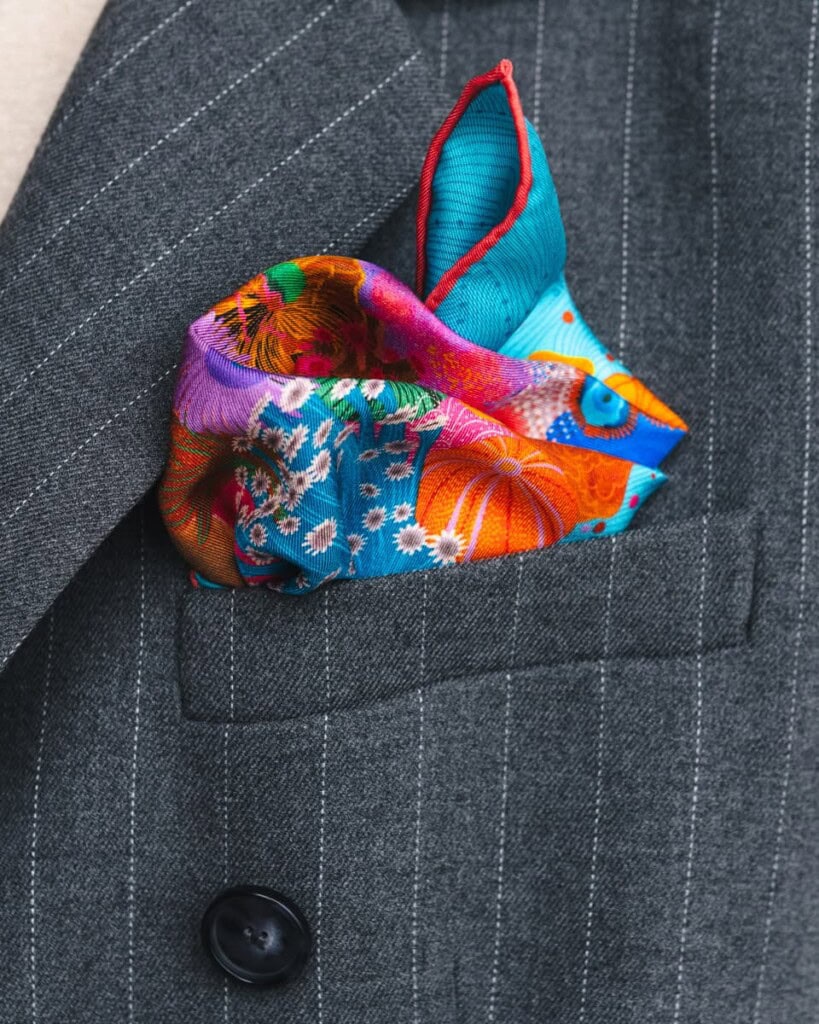 poszetka jedwabna meska dwustronna kwiaty podwodne spadiora