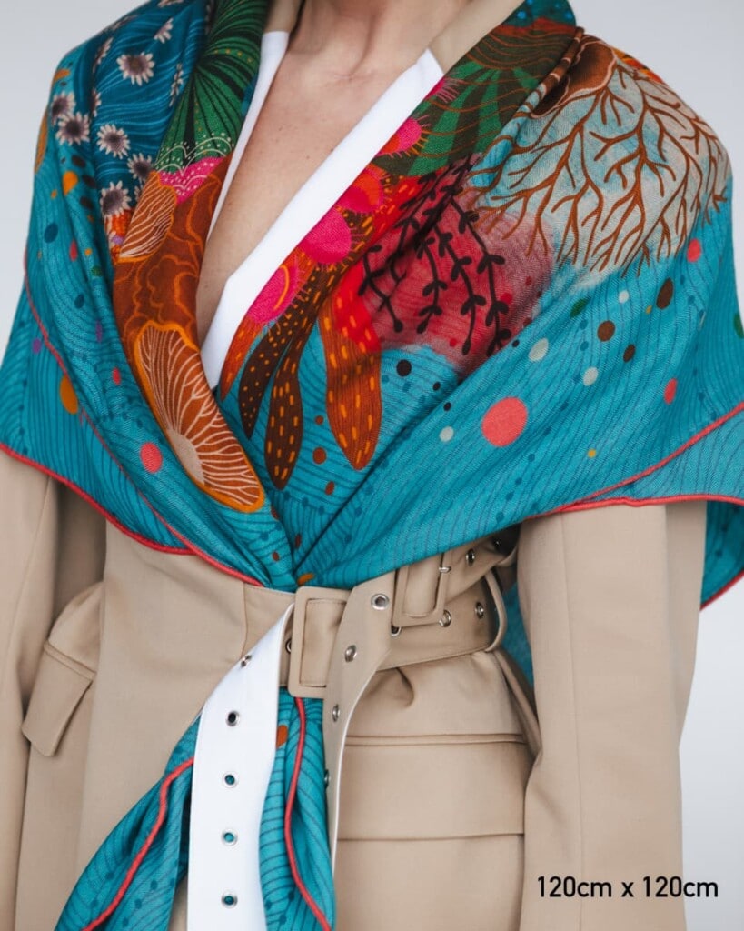 chusta welniano jedwabna dwustronna kwiaty podwodne spadiora 9