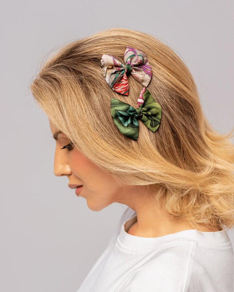 zestaw dwoch spinek do wlosow z jedwabnymi kokardkami arko pomander spadiora