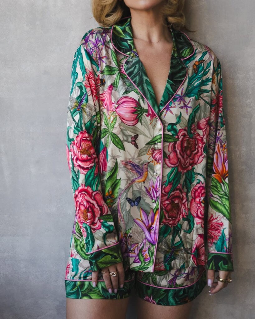 jedwabna satynowa pizama vesperto pomander z dlugim rekawem i szortami spadiora 1