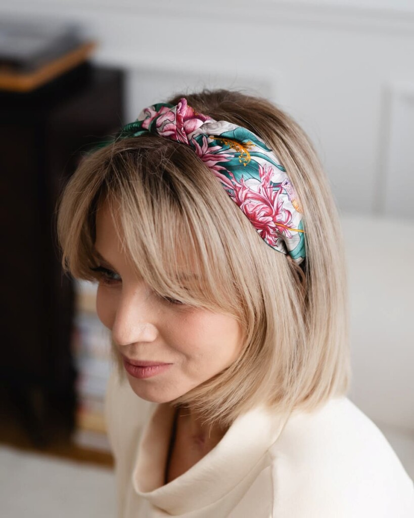 jedwabna opaska do wlosow z supelkiem pomander rozowa spadiora