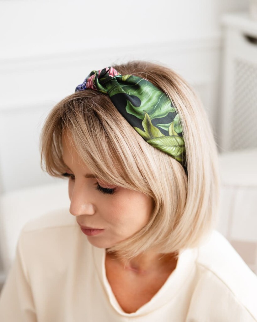 jedwabna opaska do wlosow z supelkiem pomander zielona spadiora 1