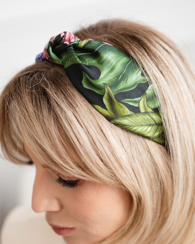 jedwabna opaska do wlosow z supelkiem pomander zielona spadiora 4