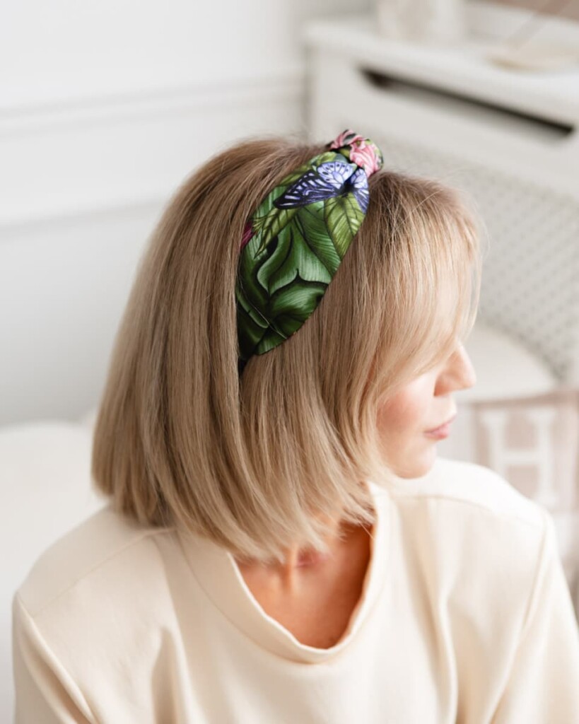 jedwabna opaska do wlosow z supelkiem pomander zielona spadiora 5