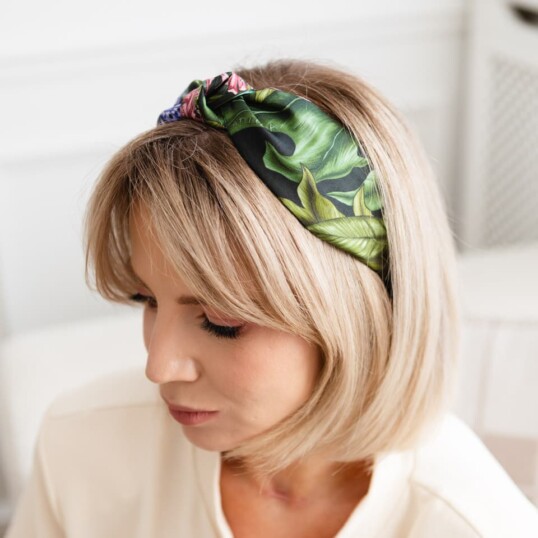 jedwabna opaska do wlosow z supelkiem pomander zielona spadiora 1