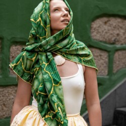 chusta welniano jedwabna dwustronna kintsugi szmaragdowe spadiora