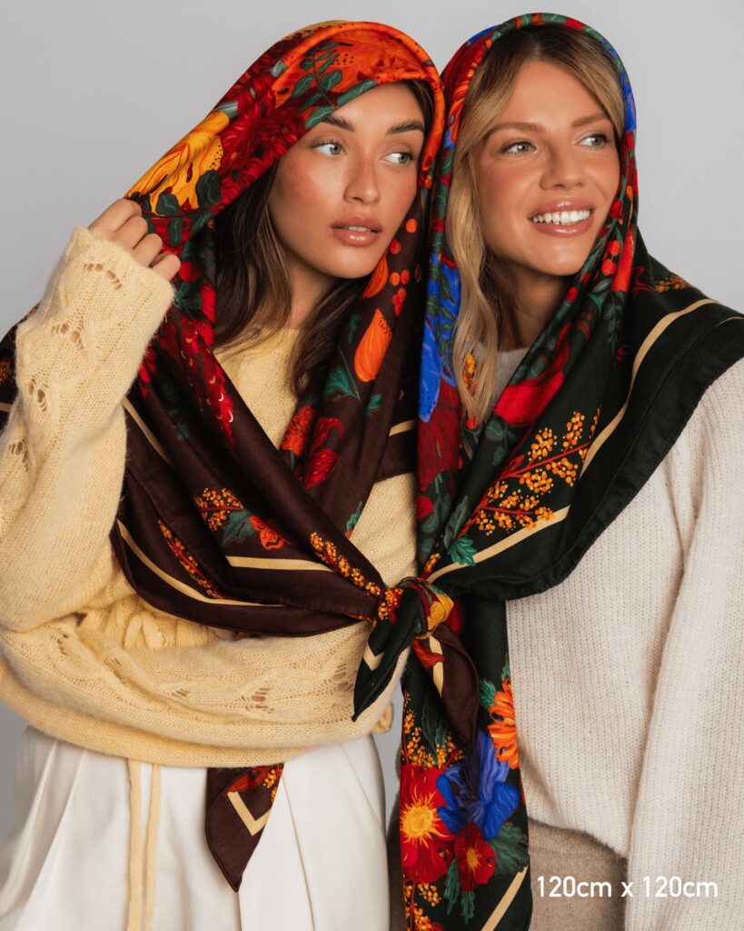 chusta dwustronna jesien bursztynowa szmaragdowa spadiora 3